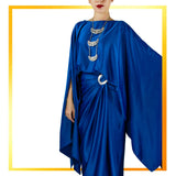 Long Premium Silk Kaftan Pareo Set - Royal Blue