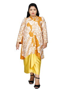 PANGOI RAYA Plus Size/ Free Size 3D Fashion Blouse Viscose Batik with Silk Pareo Set - Gold Yellow - One Size