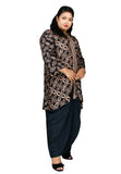 PANGOI RAYA Plus Size/ Free Size 3D Fashion Blouse Viscose Batik with Silk Pareo Set - Black - One Size