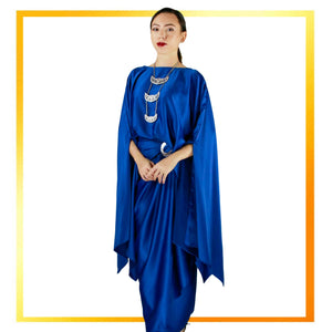Long Premium Silk Kaftan Pareo Set - Royal Blue