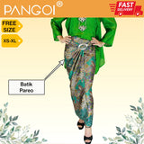 <OUT OF STOCK> Exclusive Waka Batik Set With Pareo Skirt - Green Free Size