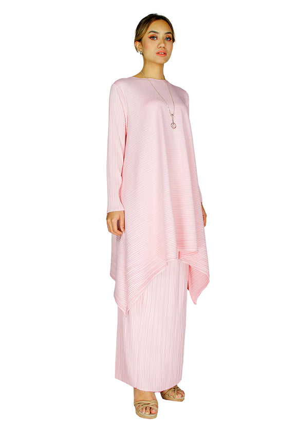 PANGOI 2022 NEW ARRIVAL_EXCLUSIVE Baguette Premium Pleated Set & LONG SKIRT SERIES__PINK_FREE SIZE UP TO 3XL - One Size
