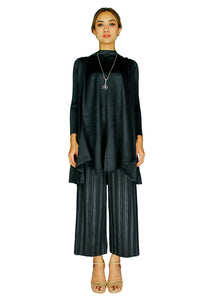 PANGOI EXCLUSIVE QUEEN COLLECTION_PREMIUM PLEATED HIGH NECK SET WITH PALAZZO PANTS_BLACK