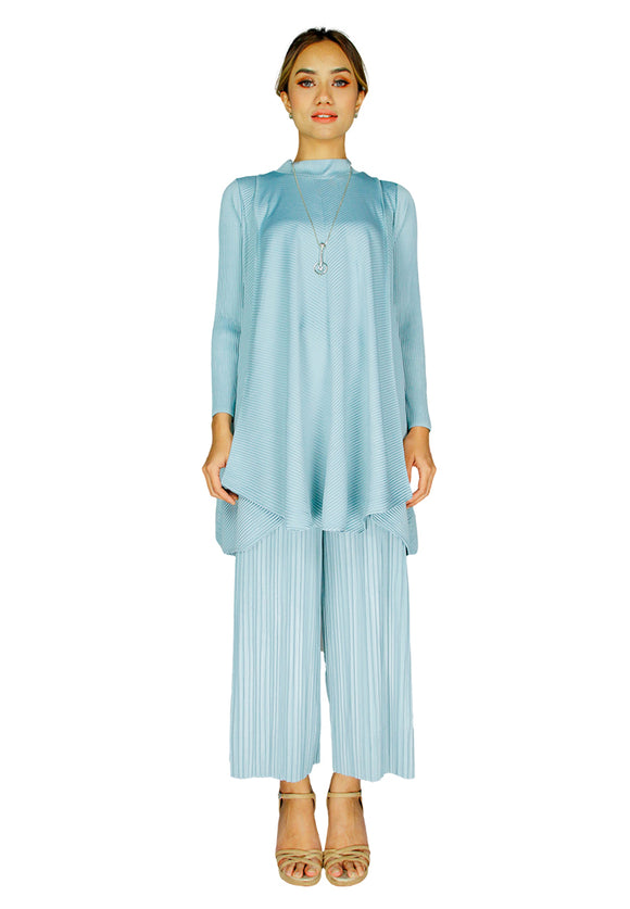 PANGOI EXCLUSIVE QUEEN COLLECTION_PREMIUM PLEATED HIGH NECK SET WITH PALAZZO PANTS_BLUE