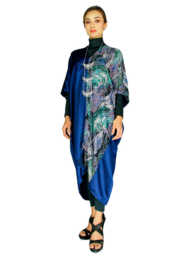 PANGOI 2022 New Launching_Long Kaftan Babyfly Viscose Batik Dress / Kaftan Panjang_Navy Blue_Biru_Free Size - One Size