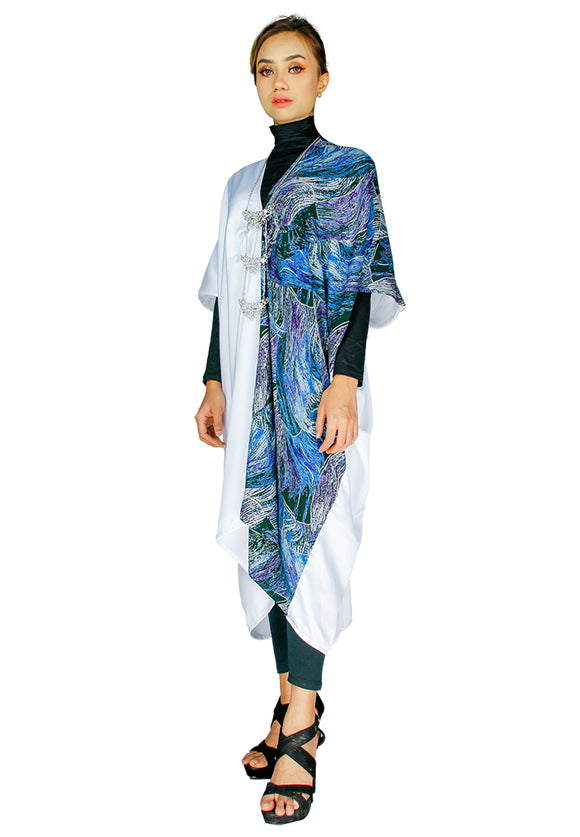 PANGOI 2022 New Launching_Long Kaftan Babyfly Viscose Batik Dress / Kaftan Panjang_White_Putih_Free Size - One Size
