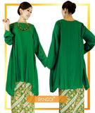 PLUS SIZE Fashion Long Blouse With Dolby Batik Pareo Skirt - Green (Free Size)