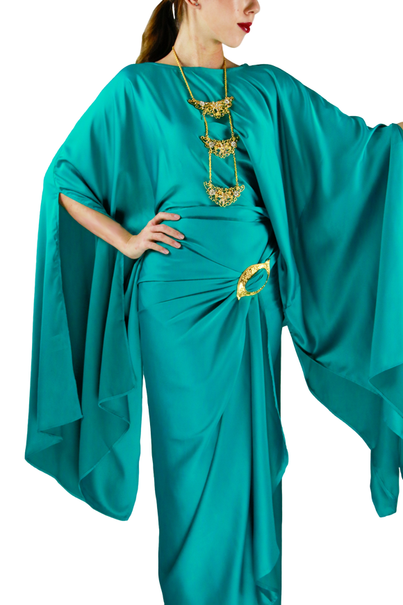 Long Premium Silk Kaftan Pareo Set - Turquoise Green
