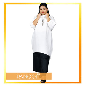 Plus Size High Neck Collar Short Blouse (White) Free Size Fit Up To 3XL