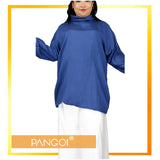 Plus Size High Neck Collar Short Blouse (Blue) Free Size Fit Up To 3XL