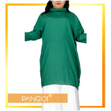 Plus Size High Neck Collar Short Blouse (Green) Free Size Fit Up To 3XL