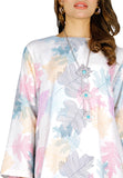 {OUT OF STOCK} PANGOI SIGNATURE RAINBOW DAUN LONG BLOUSE WITH PAREO (FREE SIZE) XS/S/M/L/XL/2XL/3XL - GREY PINK - One Size
