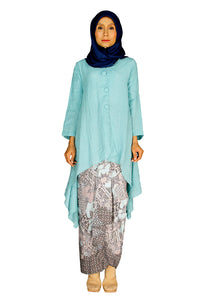 PANGOI 2022 RAYA_STAR PLEATED DESIGN BLOUSE & SIAP PAREO_MINT BLUE_FREE SIZE UP TO 2XL - One Size
